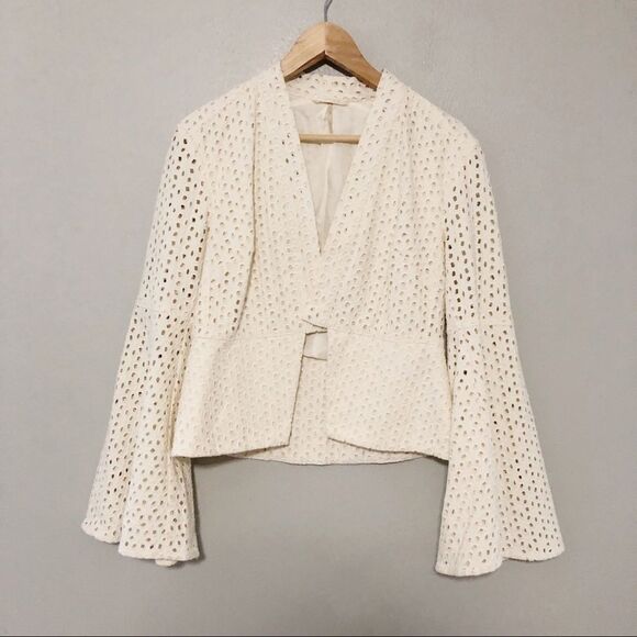 Free People Circle Sleeve Eyelet Jacket Blazer ivory white sz S - Picture 1 of 11